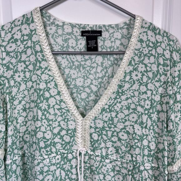MODA International Women Dress Small Long Sleeve Floral Mint Green& White Lace - Picture 4 of 14